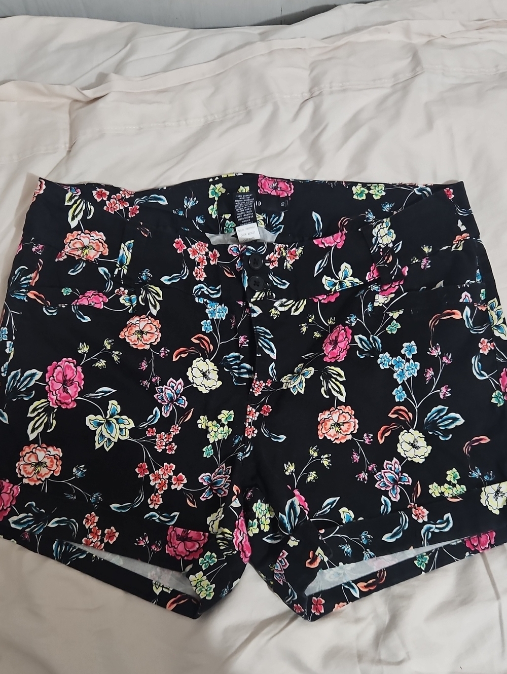 Women's Floral Print Shorts - Black with Multicolor Flowers
